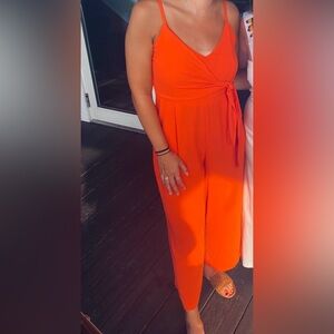 Orange Vneck tie jumpsuit